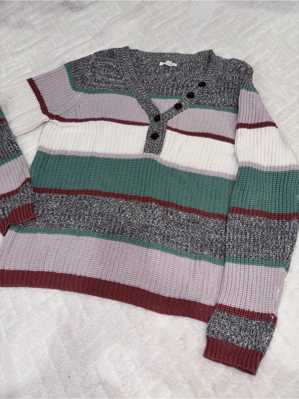 Maurices Striped V-Neck Sweater in Lavender, Green, White, Gray, Burgundy